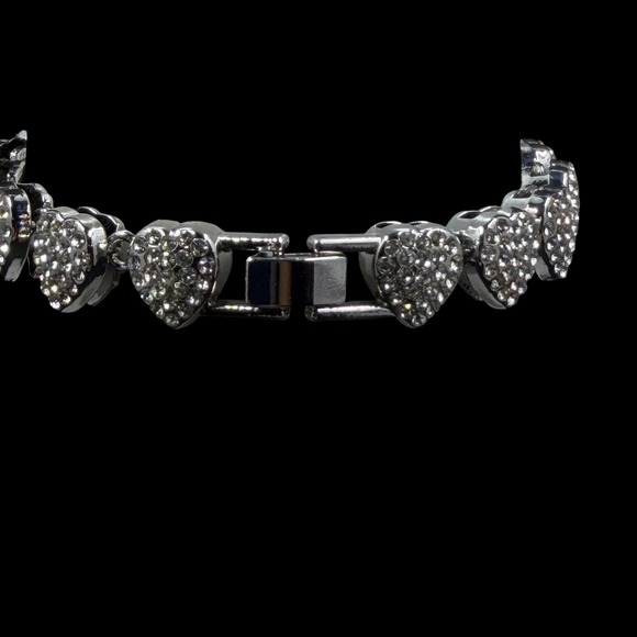 Rhinestone Heart Charm Bracelet Silver Y2K Coquette Romantic Statement Valentine - Picture 6 of 7